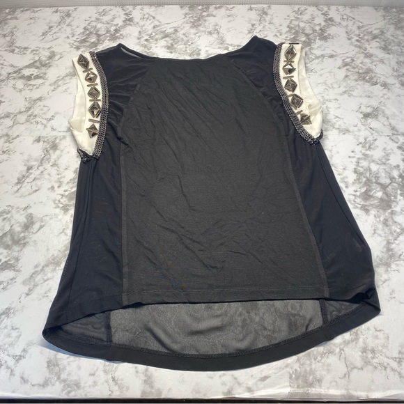 Bebe Black & White Sheer Black Rhinestones Sleeve Lightweight Top Size Small - Picture 14 of 17
